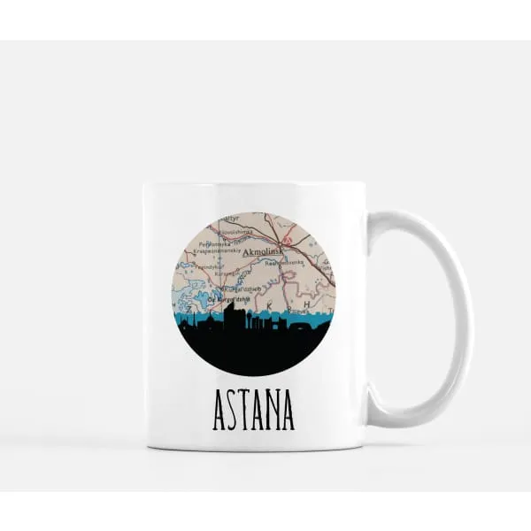 Nur-Sultan city skyline with vintage Nur-Sultan map