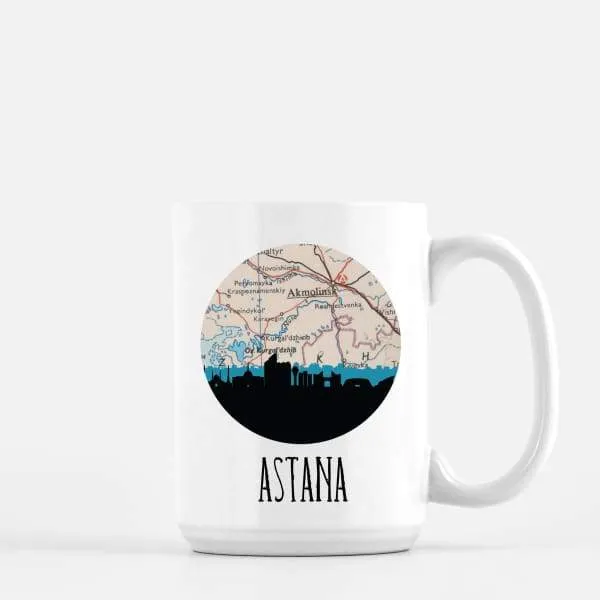 Nur-Sultan city skyline with vintage Nur-Sultan map