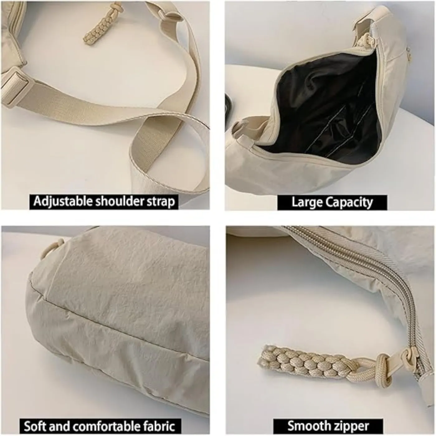 Nylon Crescent Crossbody Bag for Womens,Retro Canvas Bag,Trendy Casual Sling Bag Lightweight with Adjustable Strap