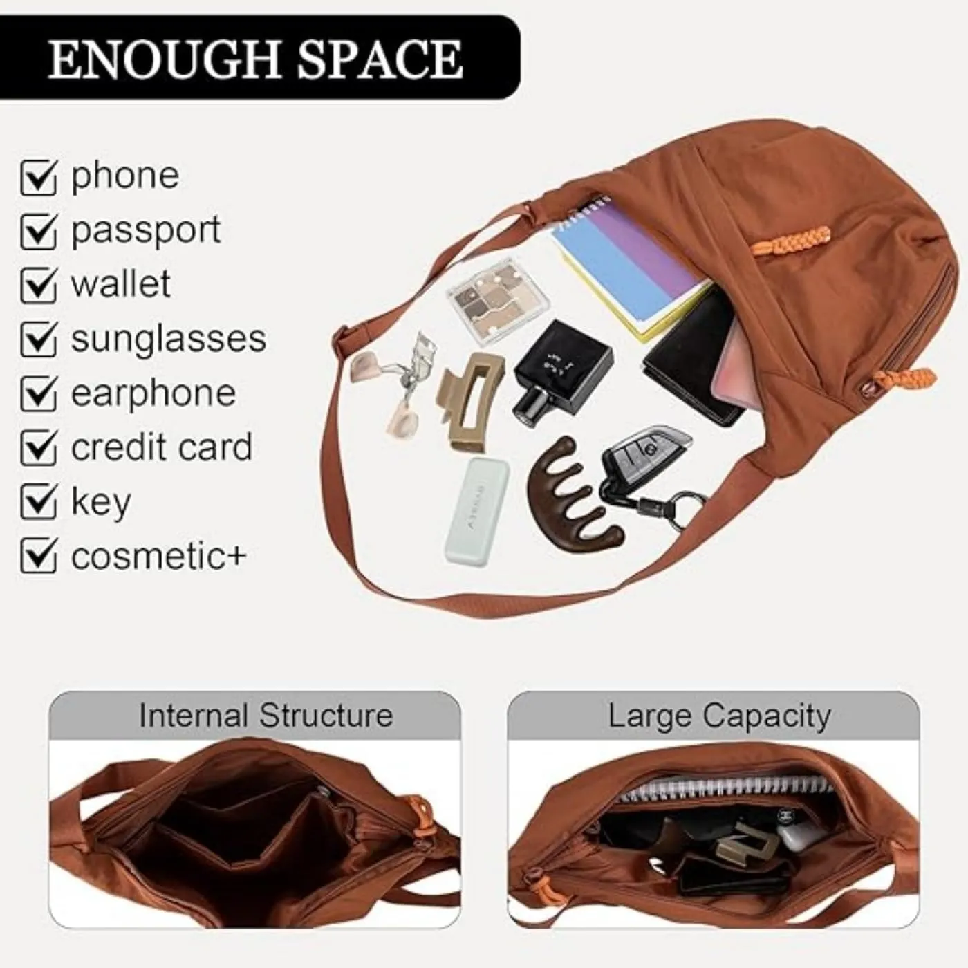 Nylon Crescent Crossbody Bag for Womens,Retro Canvas Bag,Trendy Casual Sling Bag Lightweight with Adjustable Strap