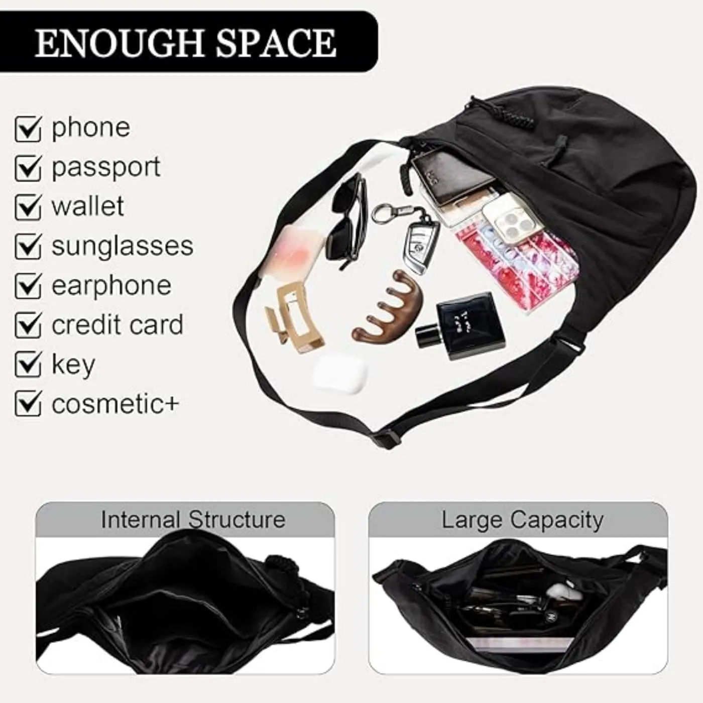 Nylon Crescent Crossbody Bag for Womens,Retro Canvas Bag,Trendy Casual Sling Bag Lightweight with Adjustable Strap