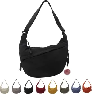 Nylon Crescent Crossbody Bag for Womens,Retro Canvas Bag,Trendy Casual Sling Bag Lightweight with Adjustable Strap