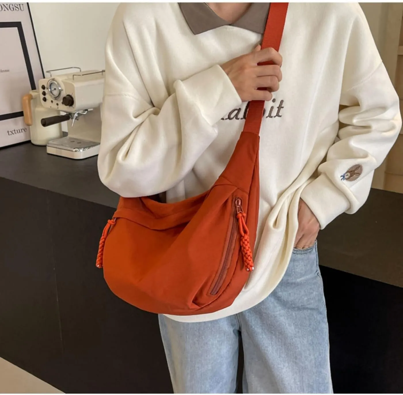 Nylon Crescent Crossbody Bag for Womens,Retro Canvas Bag,Trendy Casual Sling Bag Lightweight with Adjustable Strap