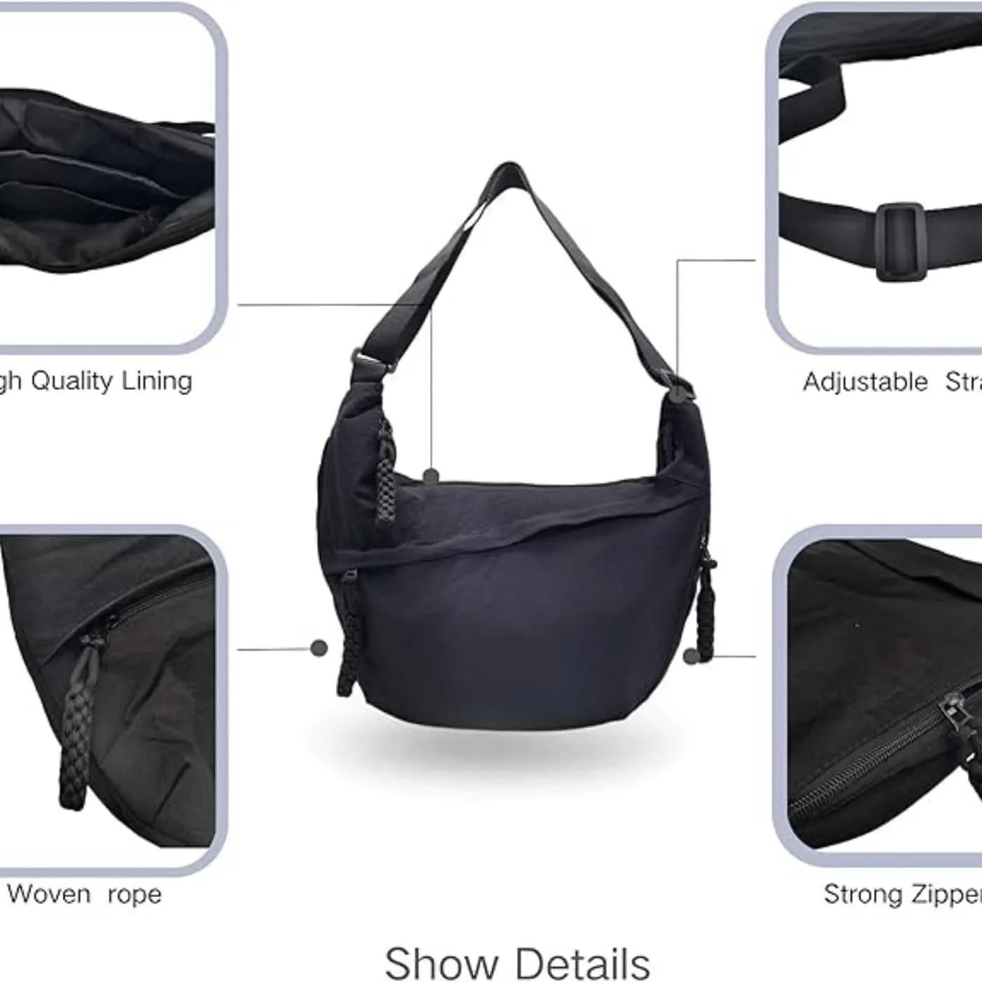 Nylon Crescent Crossbody Bag for Womens,Retro Canvas Bag,Trendy Casual Sling Bag Lightweight with Adjustable Strap