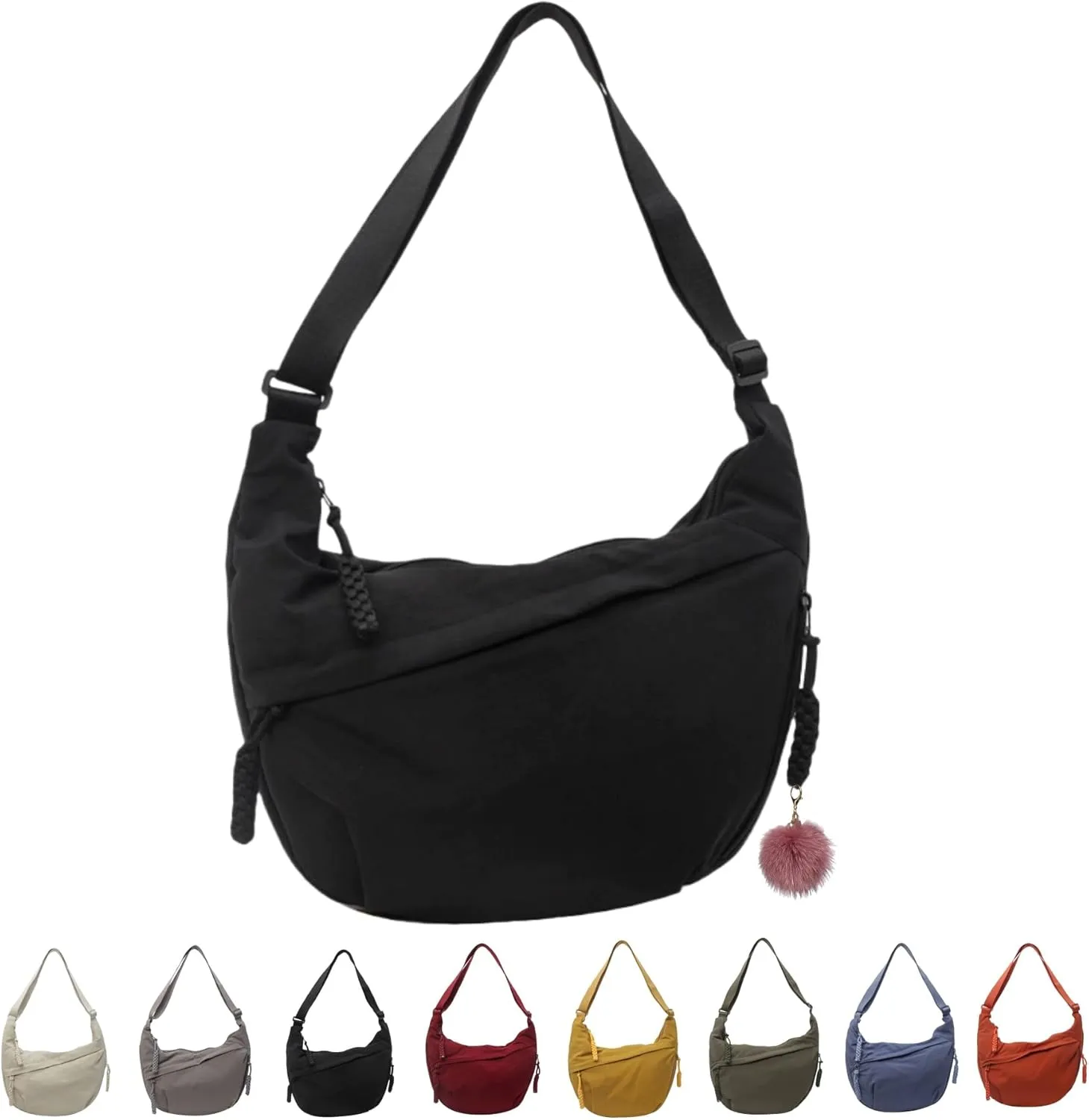 Nylon Crescent Crossbody Bag for Womens,Retro Canvas Bag,Trendy Casual Sling Bag Lightweight with Adjustable Strap