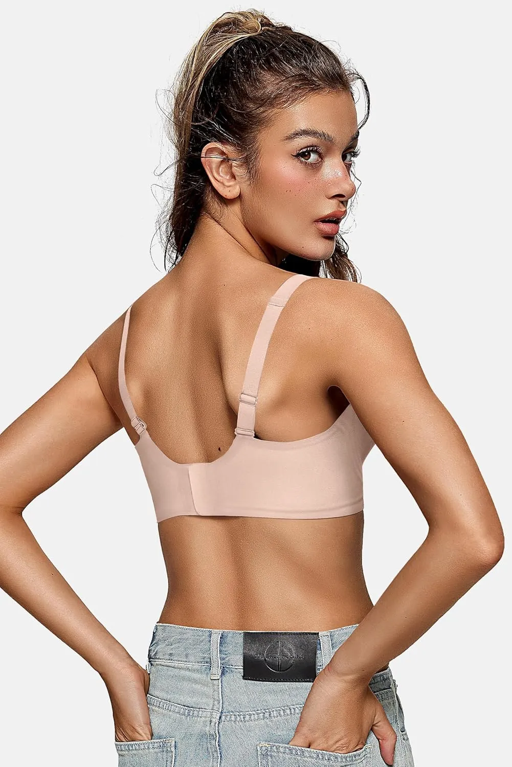 OEAK Womens Deep V Bras Wireless Comfortable Bra Supportive No Underwire Bras Tshirt Push Up Bralettes Plunge Seamless Bra