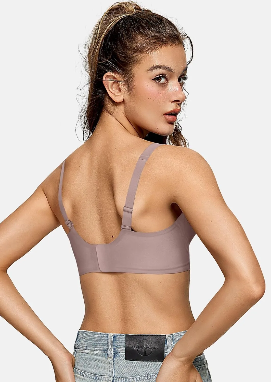 OEAK Womens Deep V Bras Wireless Comfortable Bra Supportive No Underwire Bras Tshirt Push Up Bralettes Plunge Seamless Bra