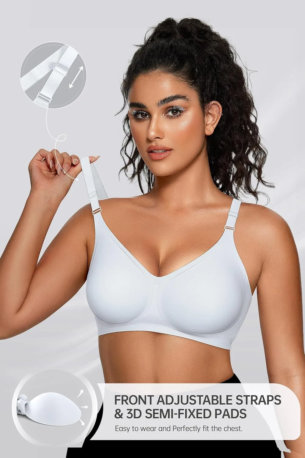 OEAK Womens Seamless Bras Comfortable Bra No Underwire Full Support Bralette Push Up Plus Size V Neck Sleeping Tshirt Bras