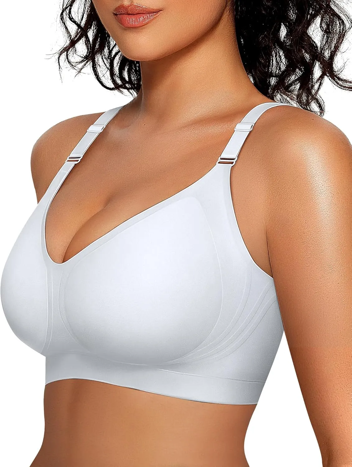 OEAK Womens Seamless Bras Comfortable Bra No Underwire Full Support Bralette Push Up Plus Size V Neck Sleeping Tshirt Bras