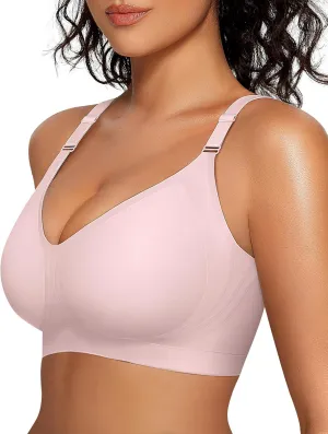 OEAK Womens Seamless Bras Comfortable Bra No Underwire Full Support Bralette Push Up Plus Size V Neck Sleeping Tshirt Bras