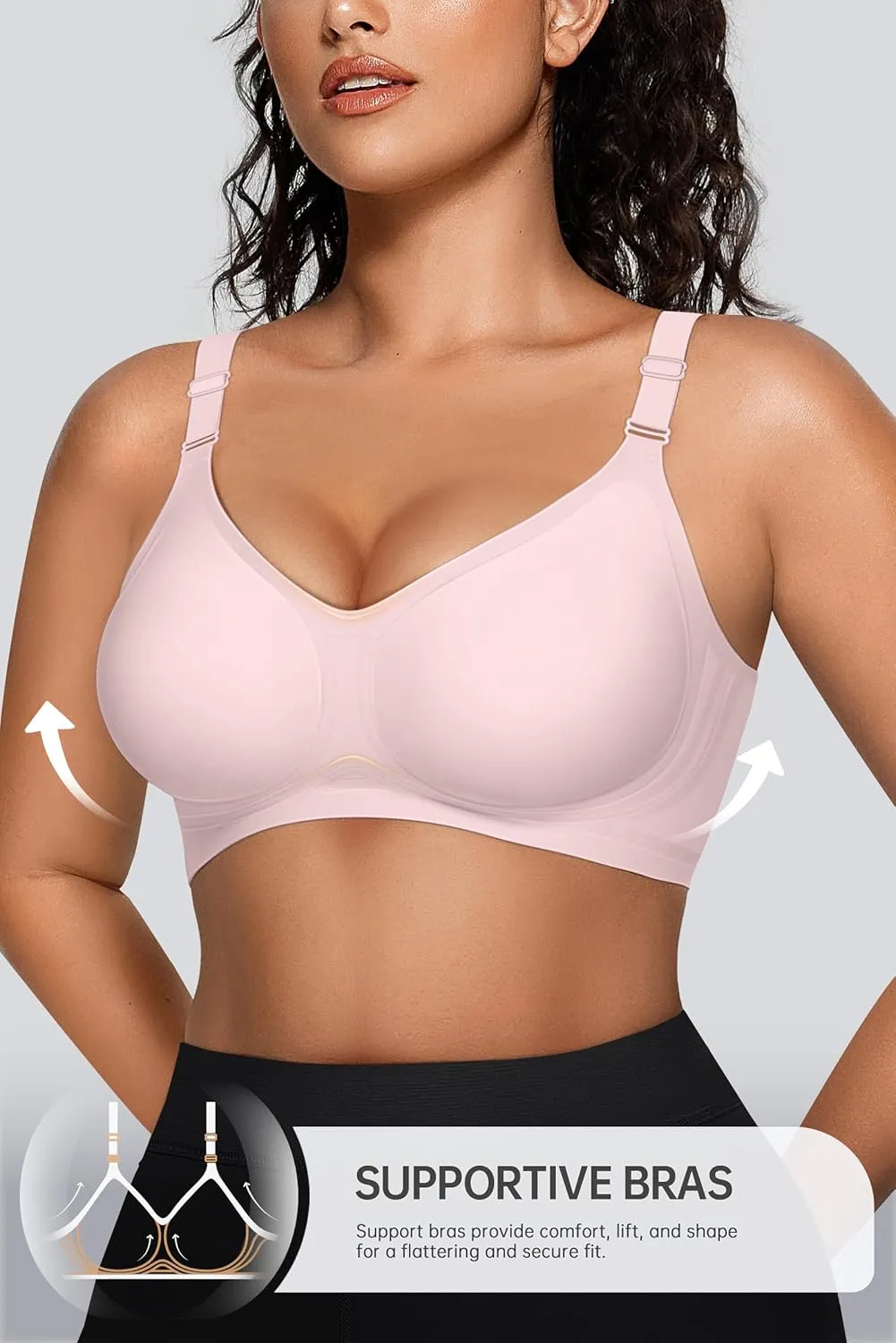 OEAK Womens Seamless Bras Comfortable Bra No Underwire Full Support Bralette Push Up Plus Size V Neck Sleeping Tshirt Bras