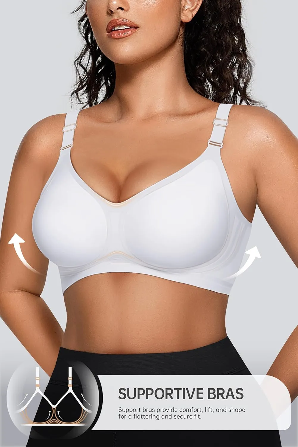 OEAK Womens Seamless Bras Comfortable Bra No Underwire Full Support Bralette Push Up Plus Size V Neck Sleeping Tshirt Bras