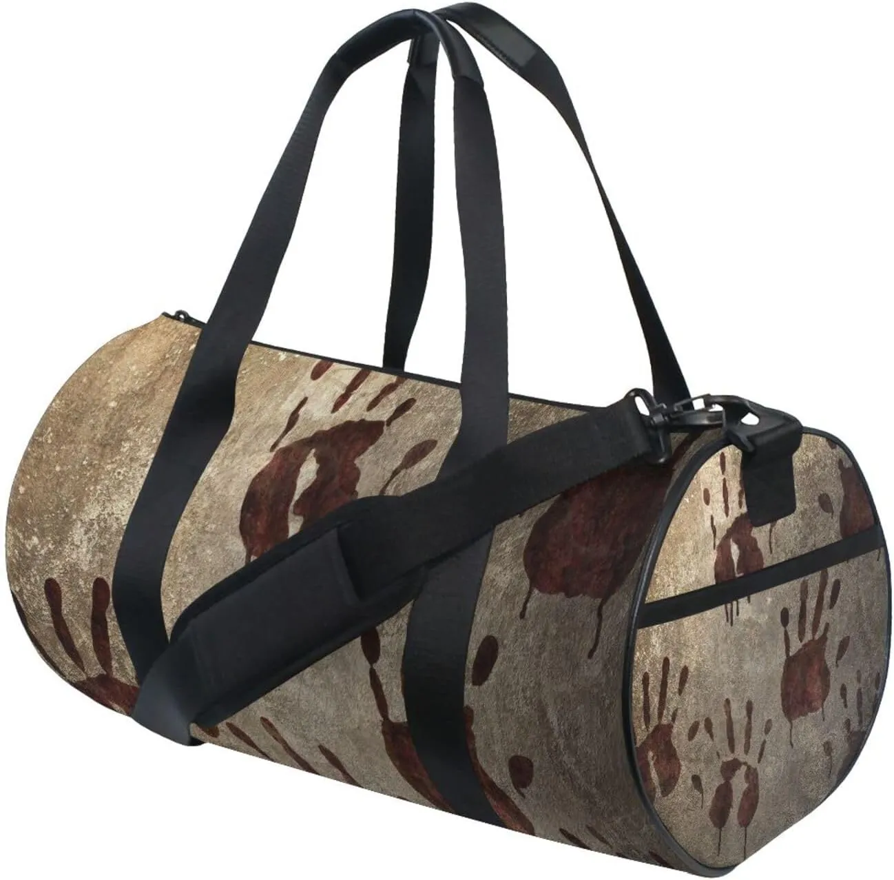 Old Vintage Background with Bloody Handprints Blood Hands Portable Gym Bag, Travel Bag, Luggage bag, Sports Bag, Toiletry Bag with Handles, Detachable Shoulder Strap 17.6 x 9 x 9 inch