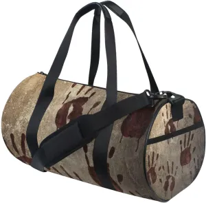 Old Vintage Background with Bloody Handprints Blood Hands Portable Gym Bag, Travel Bag, Luggage bag, Sports Bag, Toiletry Bag with Handles, Detachable Shoulder Strap 17.6 x 9 x 9 inch