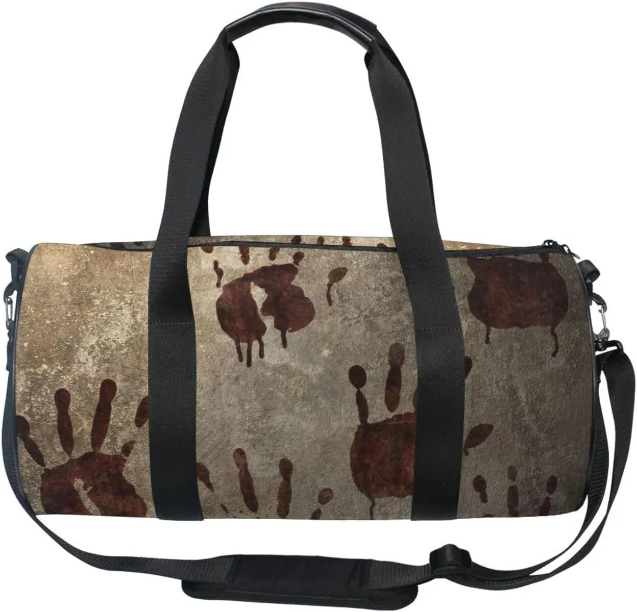 Old Vintage Background with Bloody Handprints Blood Hands Portable Gym Bag, Travel Bag, Luggage bag, Sports Bag, Toiletry Bag with Handles, Detachable Shoulder Strap 17.6 x 9 x 9 inch
