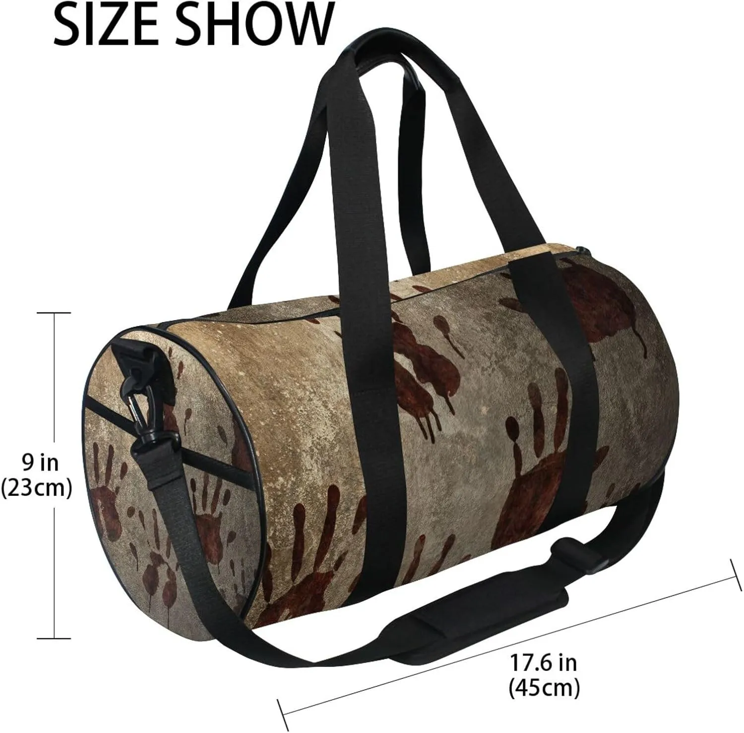 Old Vintage Background with Bloody Handprints Blood Hands Portable Gym Bag, Travel Bag, Luggage bag, Sports Bag, Toiletry Bag with Handles, Detachable Shoulder Strap 17.6 x 9 x 9 inch