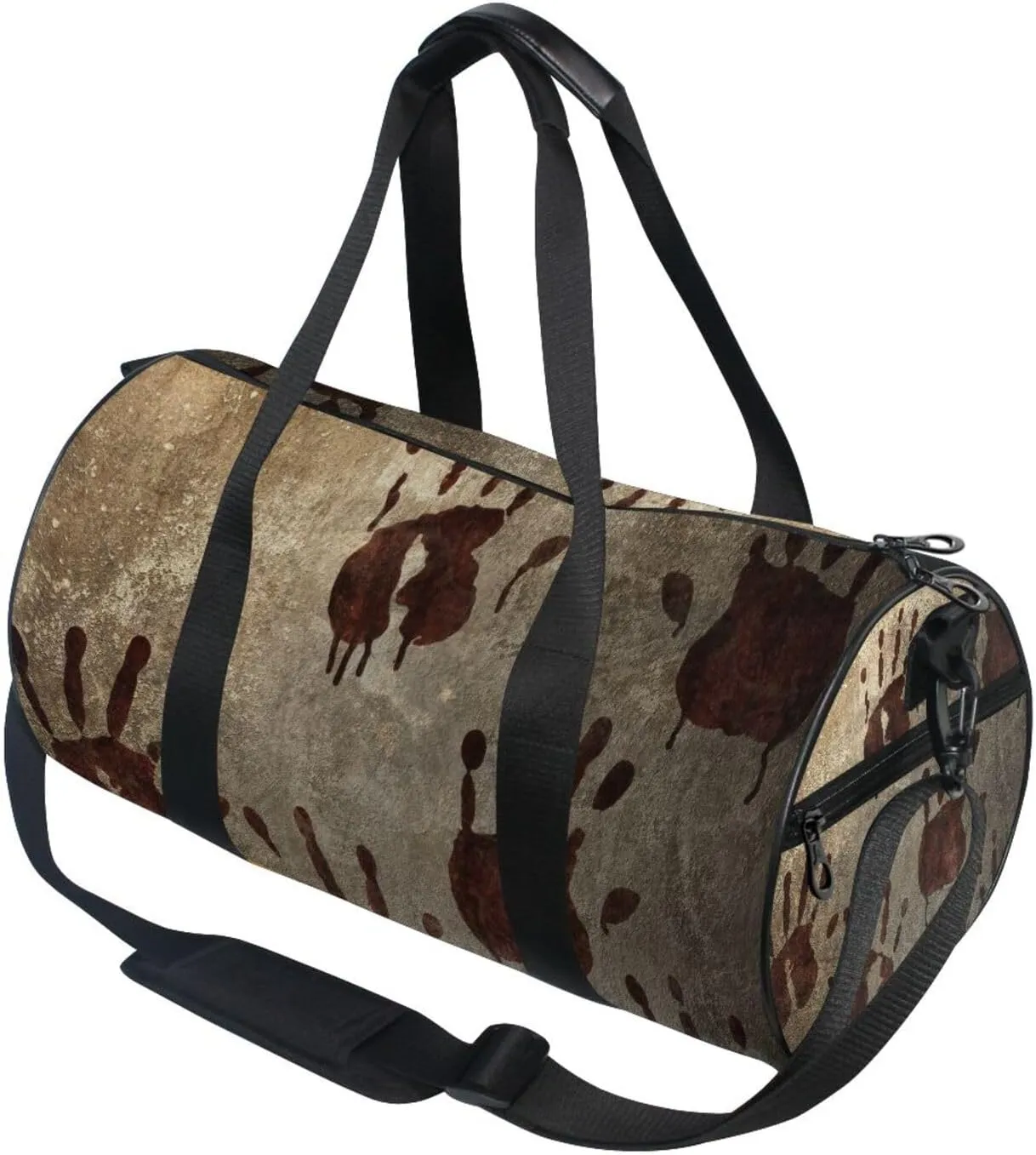 Old Vintage Background with Bloody Handprints Blood Hands Portable Gym Bag, Travel Bag, Luggage bag, Sports Bag, Toiletry Bag with Handles, Detachable Shoulder Strap 17.6 x 9 x 9 inch