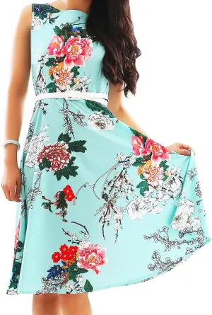 OMZIN Women's Audrey Hepburn Rockabilly Vintage Dress 1950s Retro Cocktail Swing Party Dress with Belt