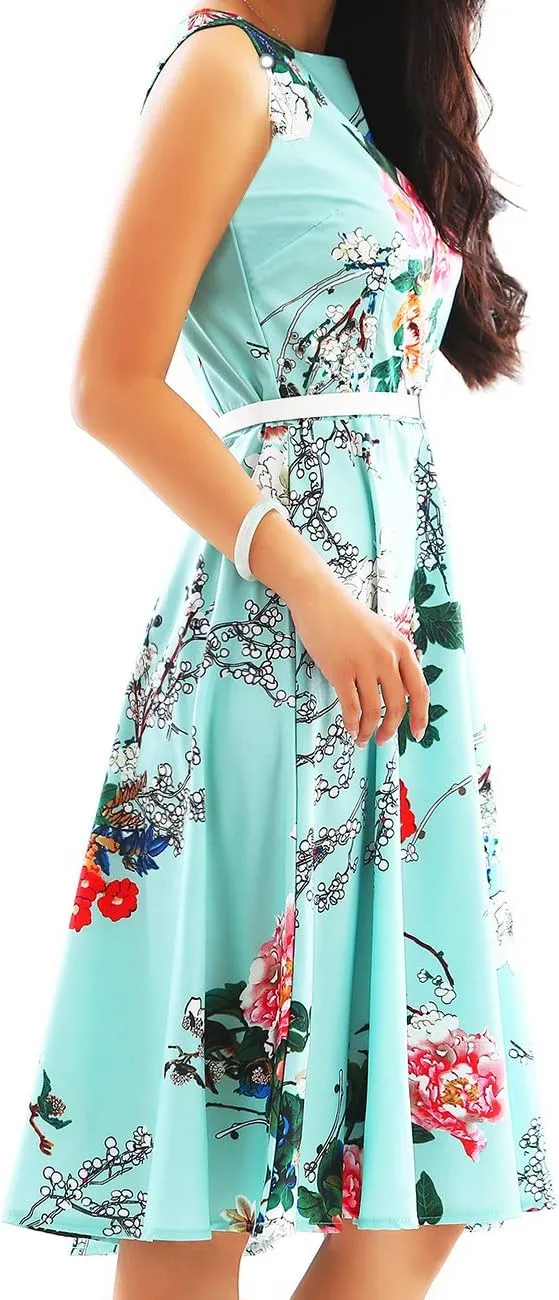 OMZIN Women's Audrey Hepburn Rockabilly Vintage Dress 1950s Retro Cocktail Swing Party Dress with Belt