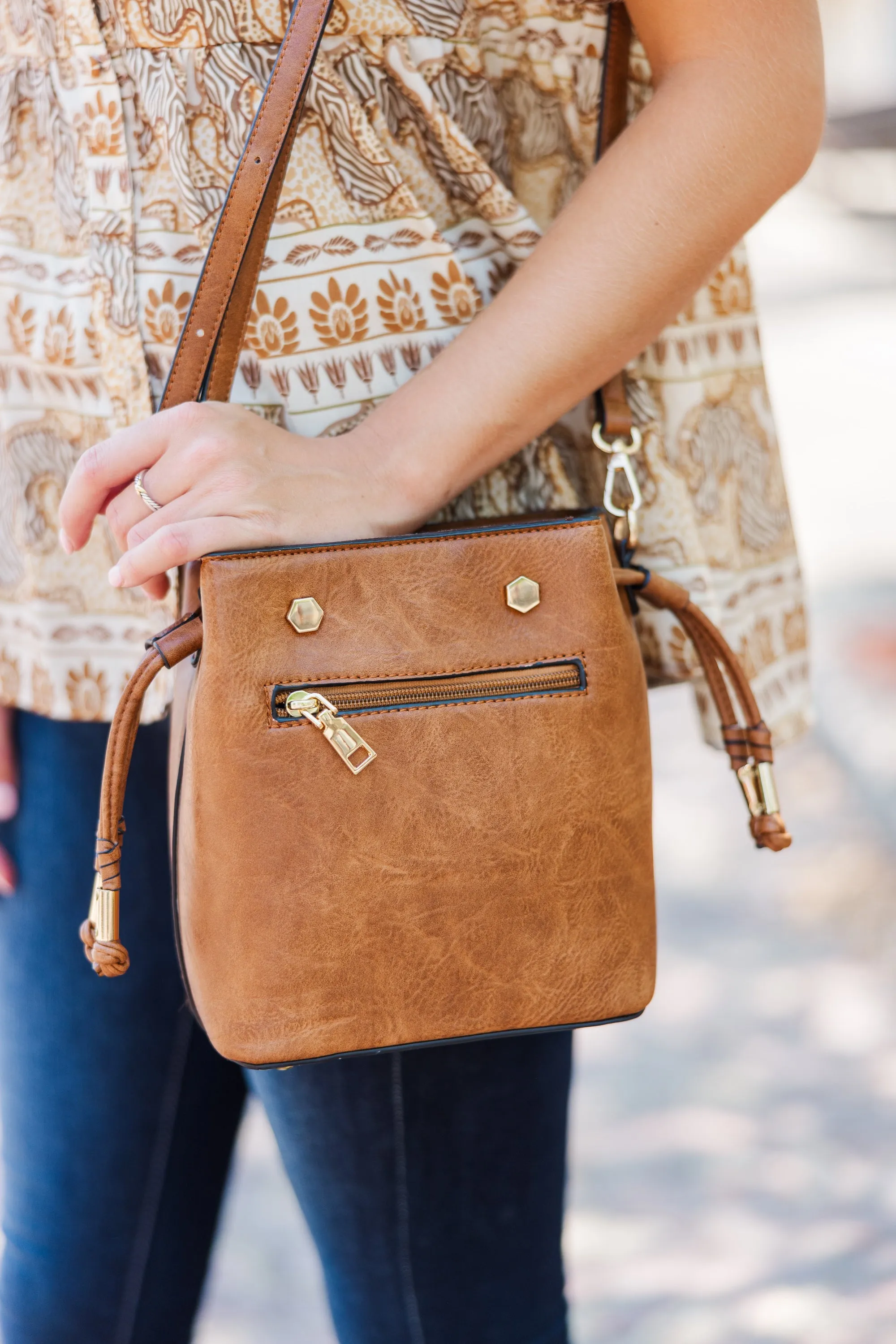On The Go Brown Bucket Bag