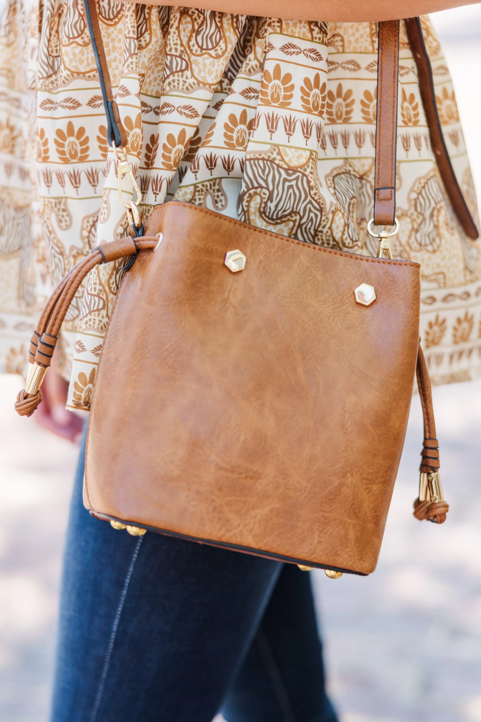 On The Go Brown Bucket Bag