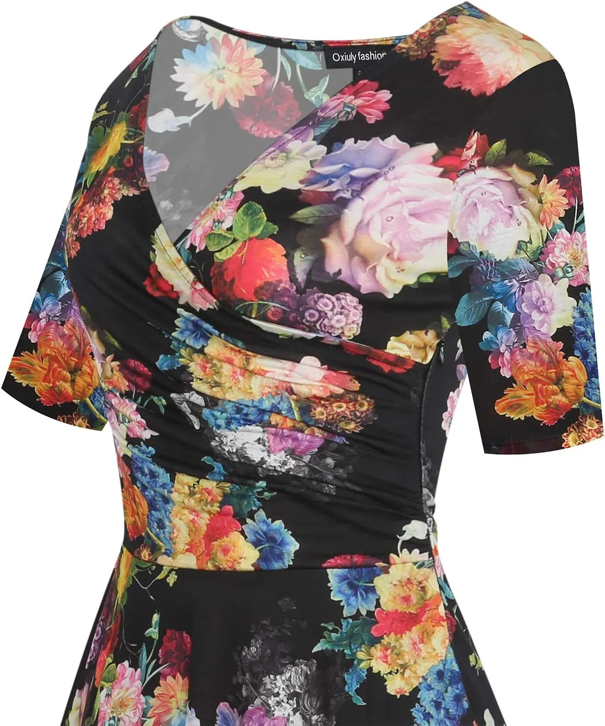 oxiuly Women's Casual Dresses Criss-Cross V-Neck Floral Flare Midi Summer Dress OX233