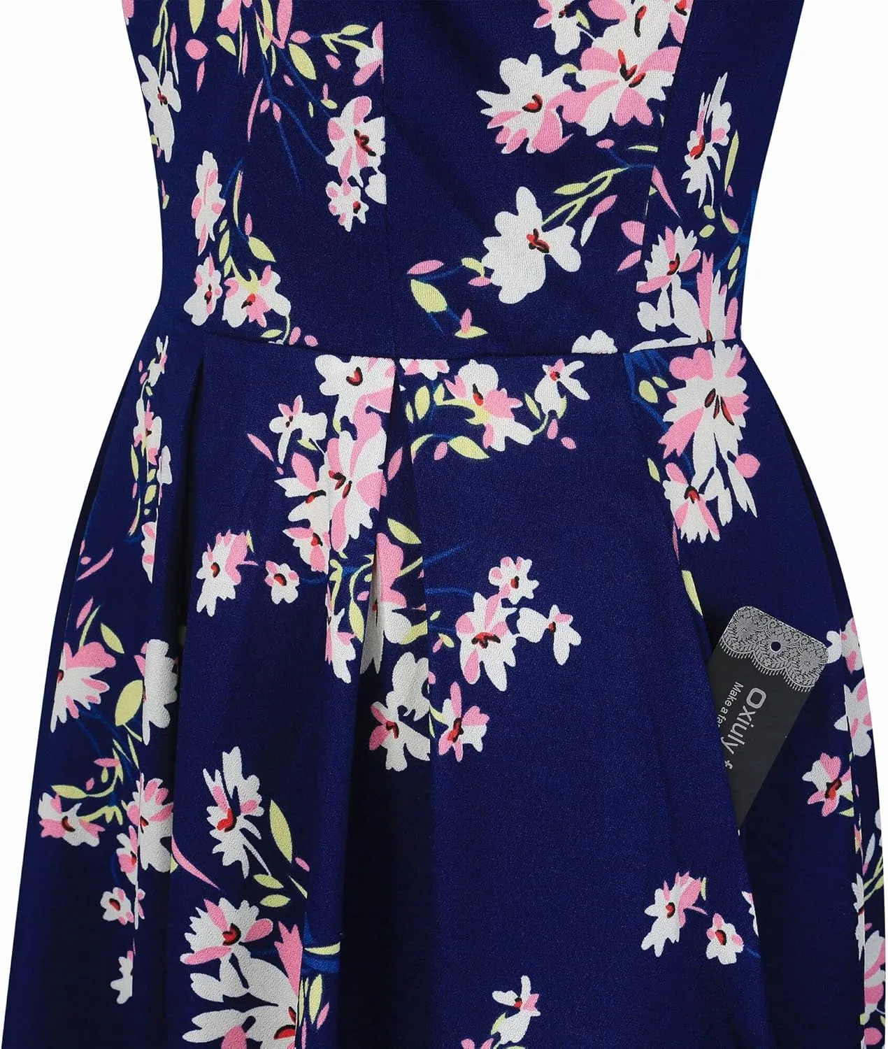 oxiuly Women's Flounce Sleeve Wedding Church Vintage Dresses Casual Floral Party Cocktail Work Dress with Pockets Fei376
