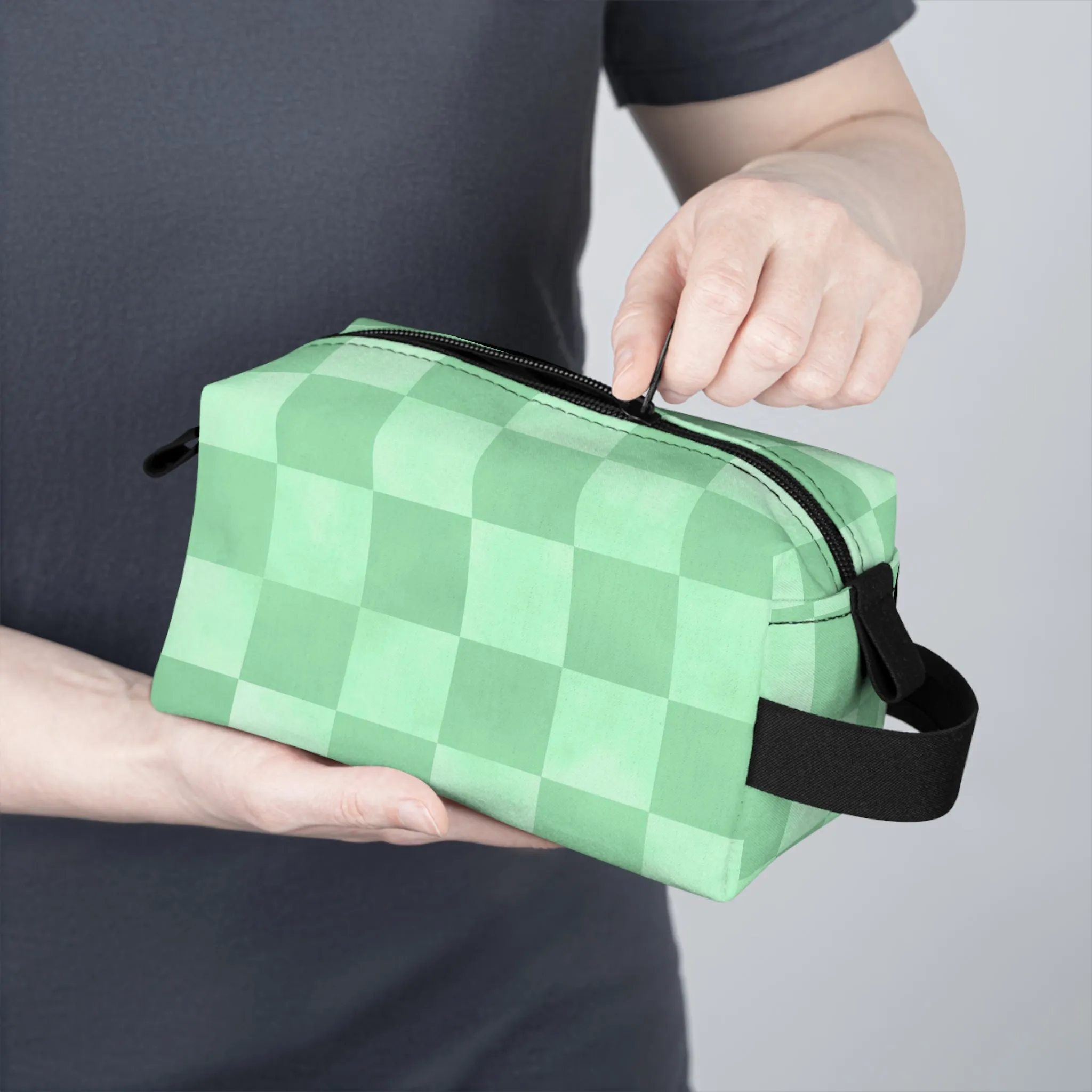 Pastel Checkers Toiletry Bag - Water-Resistant & Chic Cosmetic Organizer - Lightweight Travel Pouch - Elegant Bathroom Accessory