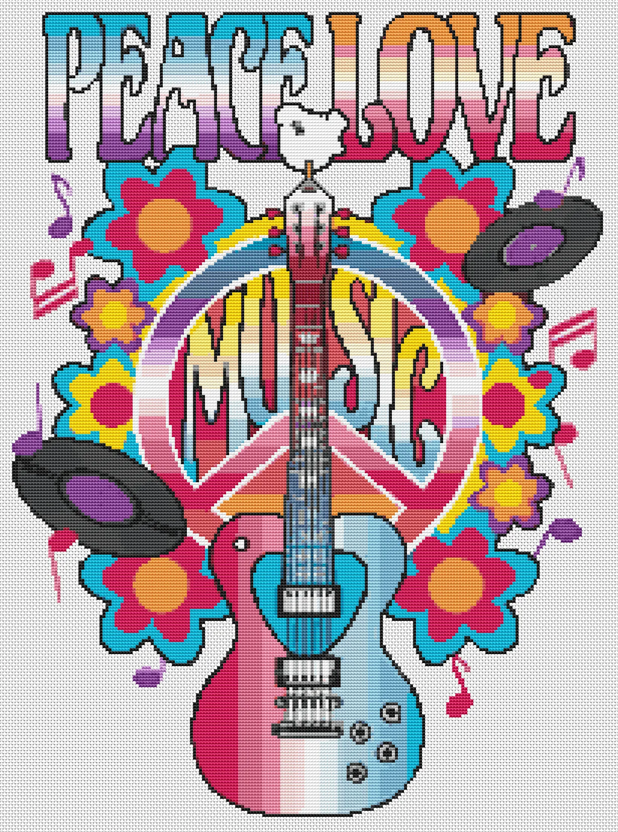 Peace, Love and Music Cross Stitch Kit