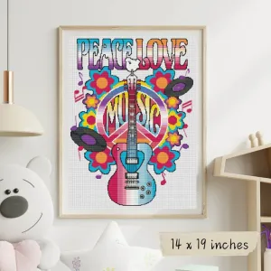 Peace, Love and Music Cross Stitch Kit