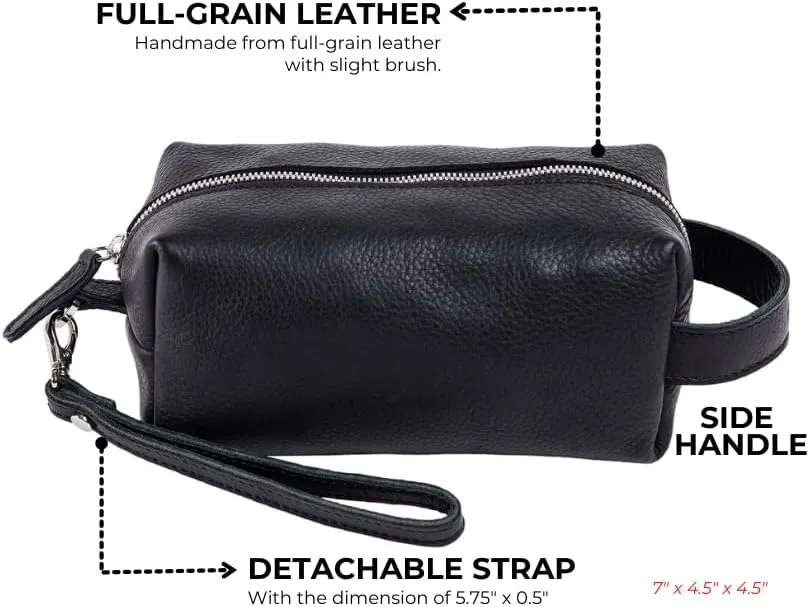 PEGAI Leather Travel Toiletry Bag for Men | Handmade Top Grain Distressed Dopp Kit, Mens Toiletry Bag, Shaving Kit Case Travel Organizer - Lee (Black)
