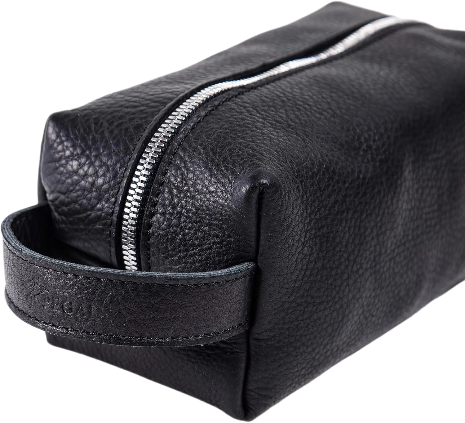 PEGAI Leather Travel Toiletry Bag for Men | Handmade Top Grain Distressed Dopp Kit, Mens Toiletry Bag, Shaving Kit Case Travel Organizer - Lee (Black)