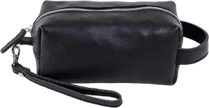 PEGAI Leather Travel Toiletry Bag for Men | Handmade Top Grain Distressed Dopp Kit, Mens Toiletry Bag, Shaving Kit Case Travel Organizer - Lee (Black)