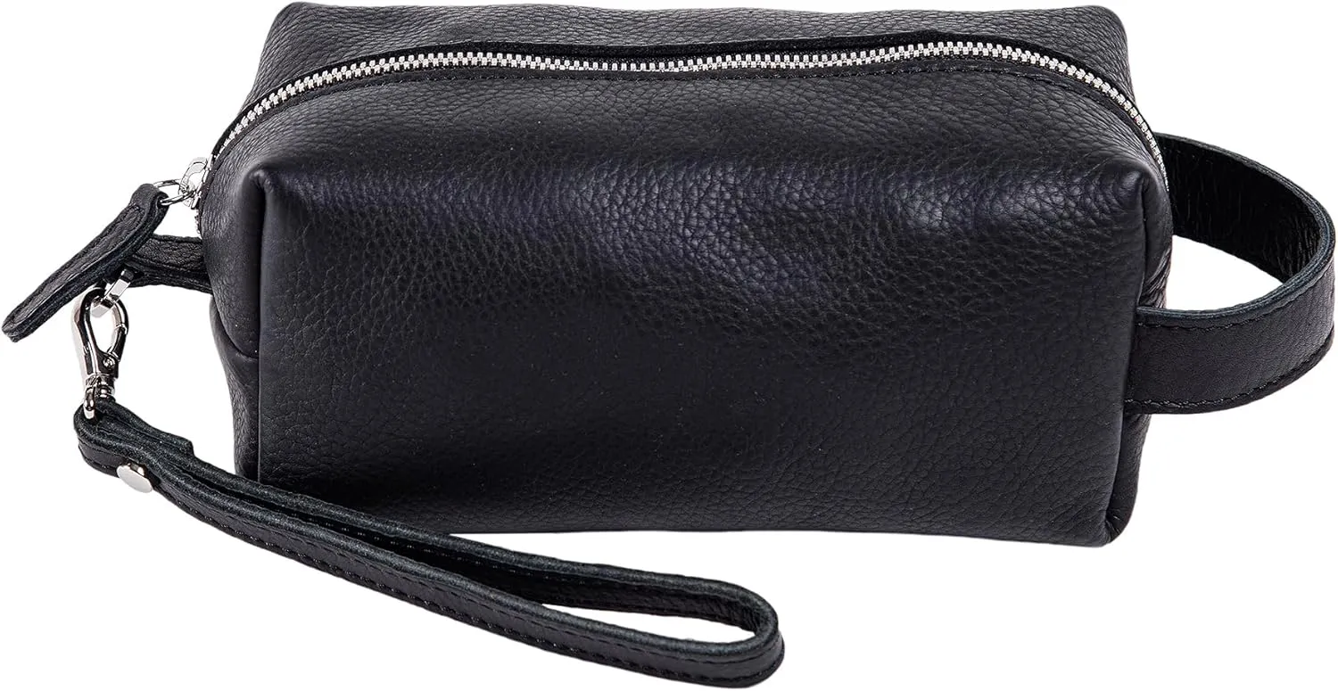 PEGAI Leather Travel Toiletry Bag for Men | Handmade Top Grain Distressed Dopp Kit, Mens Toiletry Bag, Shaving Kit Case Travel Organizer - Lee (Black)