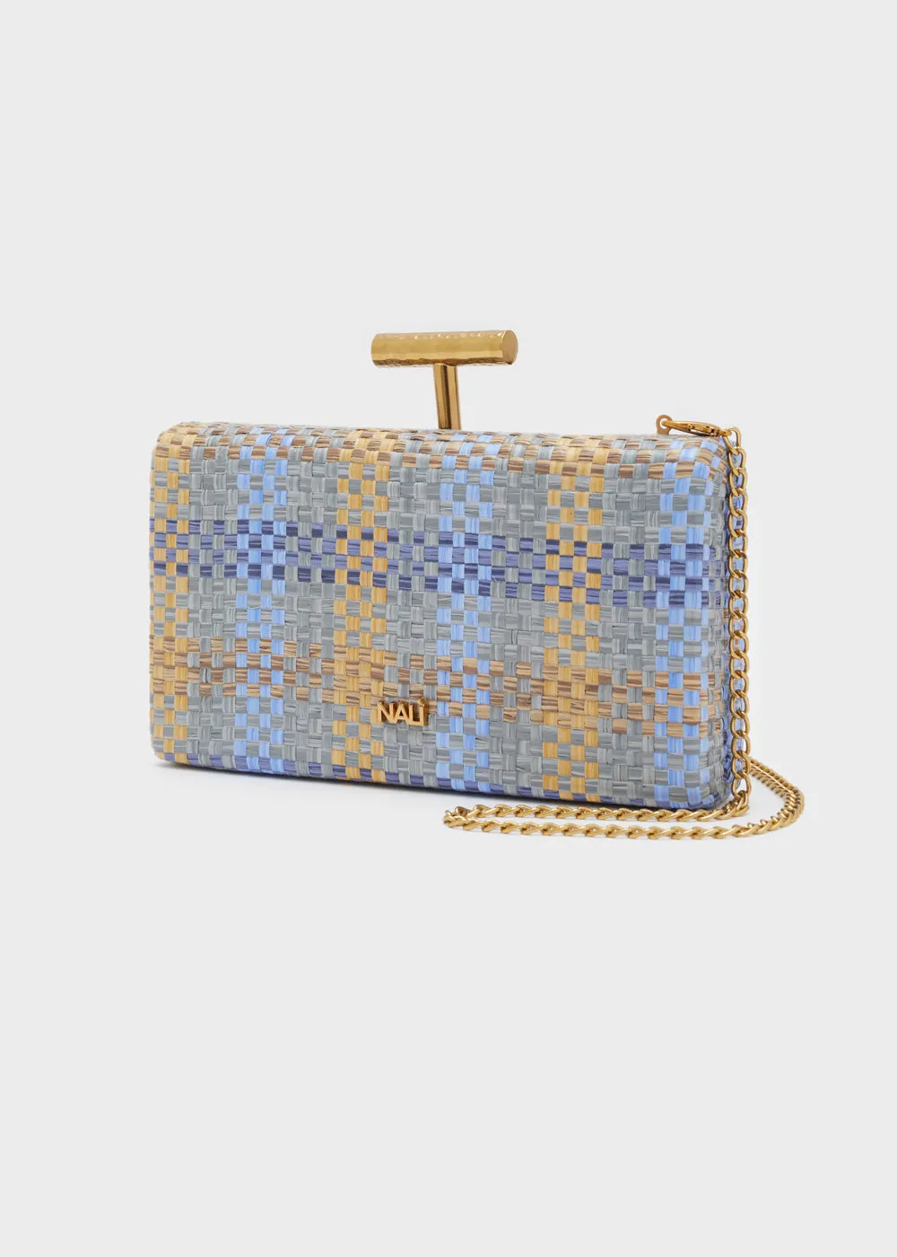 PERLA CLUTCH W/ BRAIDED RAFFIA