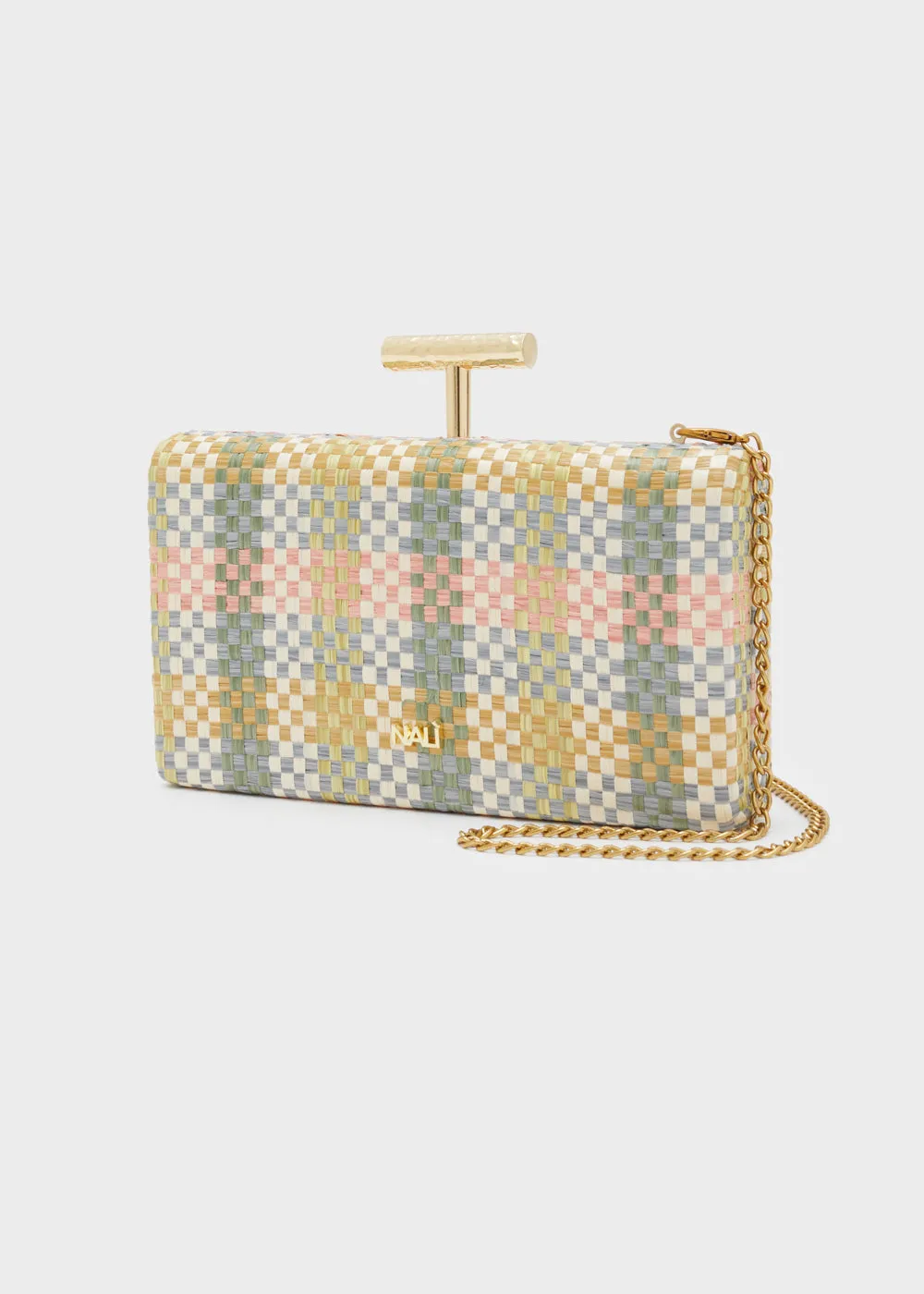 PERLA CLUTCH W/ BRAIDED RAFFIA