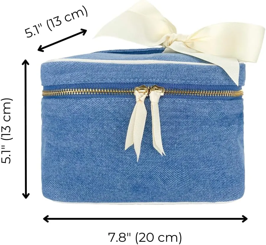 Personalized Makeup Bag for Women | Cosmetic Bag Organizer for Girls with Monogramming | Makeup Pouch for Traveling | Toiletry Bags for Women | Make Up Travel Pouches | Denim