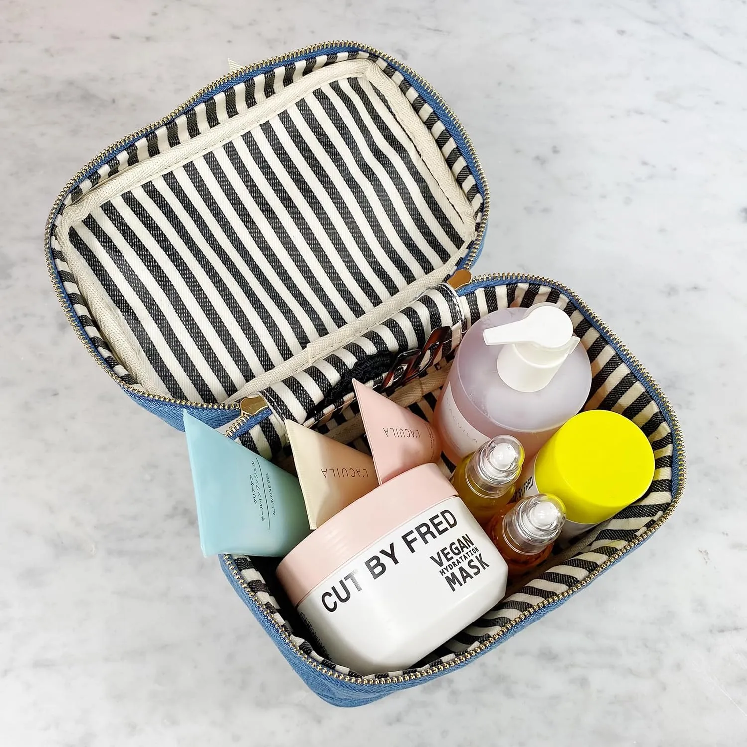 Personalized Makeup Bag for Women | Cosmetic Bag Organizer for Girls with Monogramming | Makeup Pouch for Traveling | Toiletry Bags for Women | Make Up Travel Pouches | Denim
