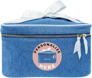 Personalized Makeup Bag for Women | Cosmetic Bag Organizer for Girls with Monogramming | Makeup Pouch for Traveling | Toiletry Bags for Women | Make Up Travel Pouches | Denim