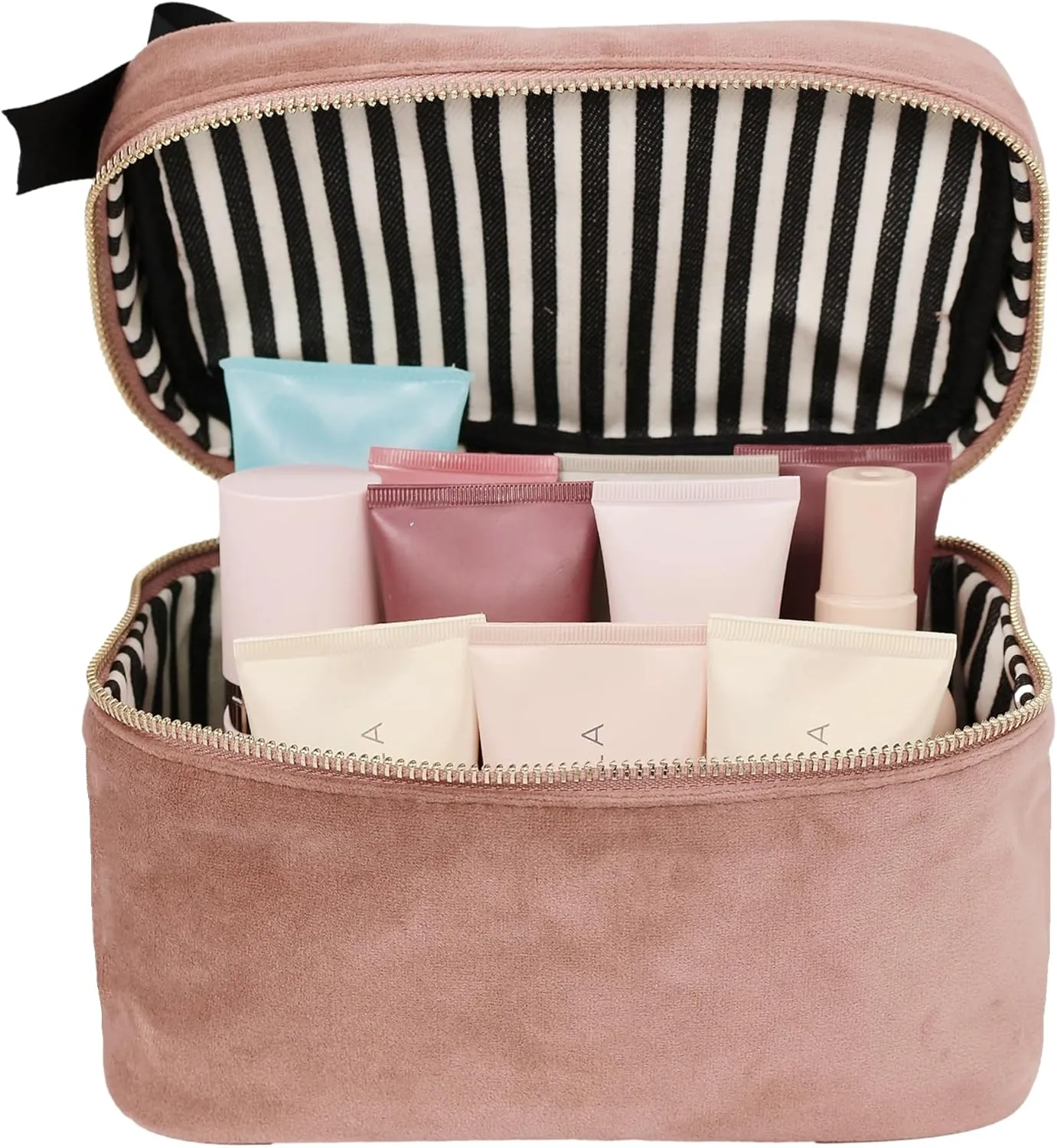 Personalized Makeup Bag for Women | Cosmetic Bag Organizer for Girls with Monogramming | Makeup Pouch for Traveling | Toiletry Bags for Women | Make Up Travel Pouches | Pink Velvet