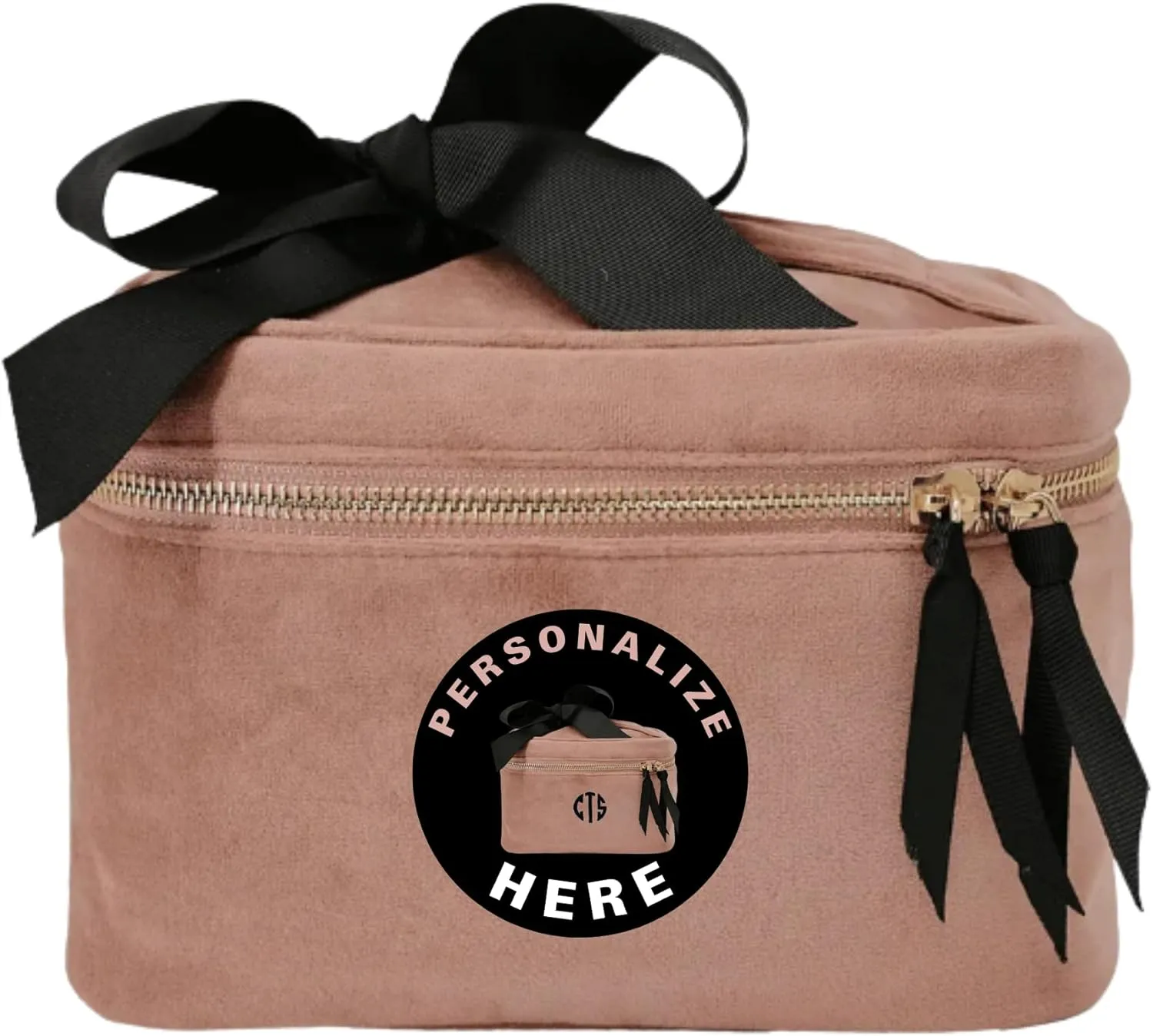 Personalized Makeup Bag for Women | Cosmetic Bag Organizer for Girls with Monogramming | Makeup Pouch for Traveling | Toiletry Bags for Women | Make Up Travel Pouches | Pink Velvet