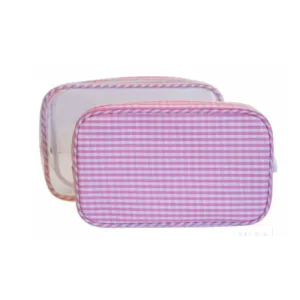 Personalized Pink Gingham Clear Duo Pouch