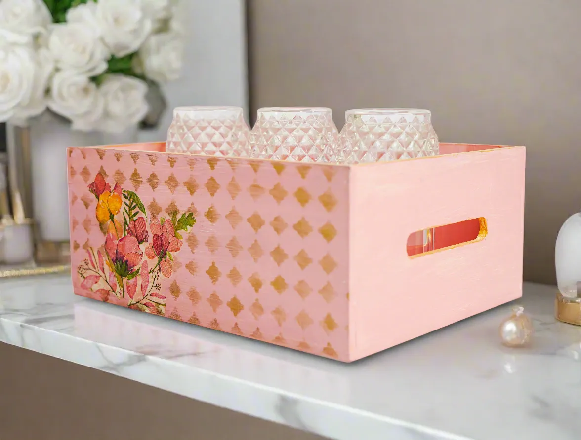Pink & Gold Luxe Floral Organizer – Elegant Storage Solution