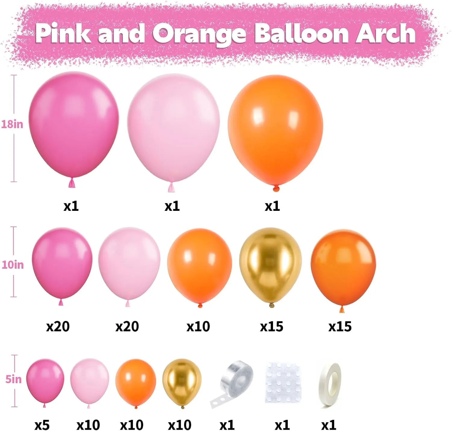 Pink and Orange Balloon Arch Garland Kit, Hot Pink Orange Gold Metallic Pastel Pink Balloon Arch Kit Latex Party Balloons for Birthday Baby Shower Tropical Party Supplies Party Decorations
