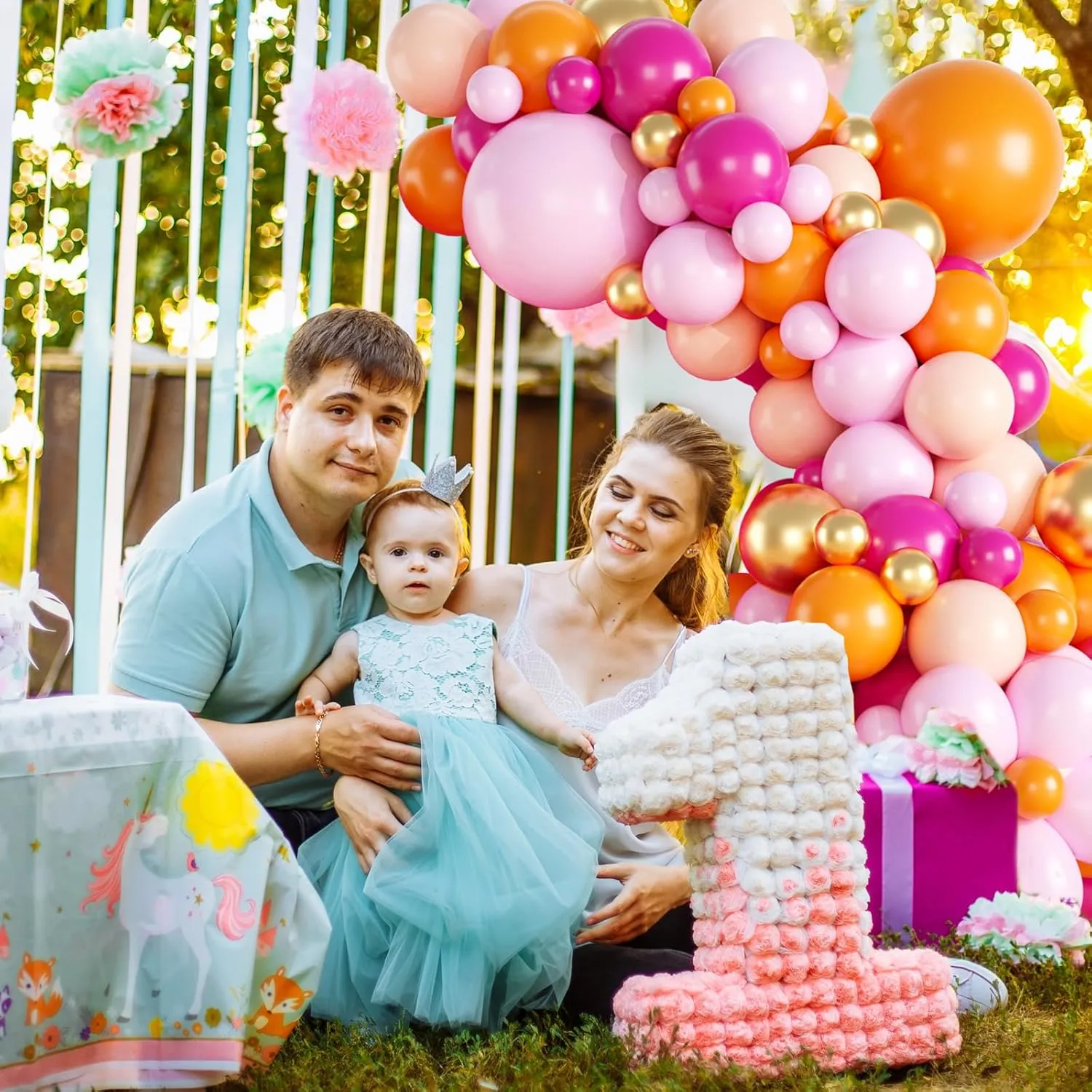 Pink and Orange Balloon Arch Garland Kit, Hot Pink Orange Gold Metallic Pastel Pink Balloon Arch Kit Latex Party Balloons for Birthday Baby Shower Tropical Party Supplies Party Decorations
