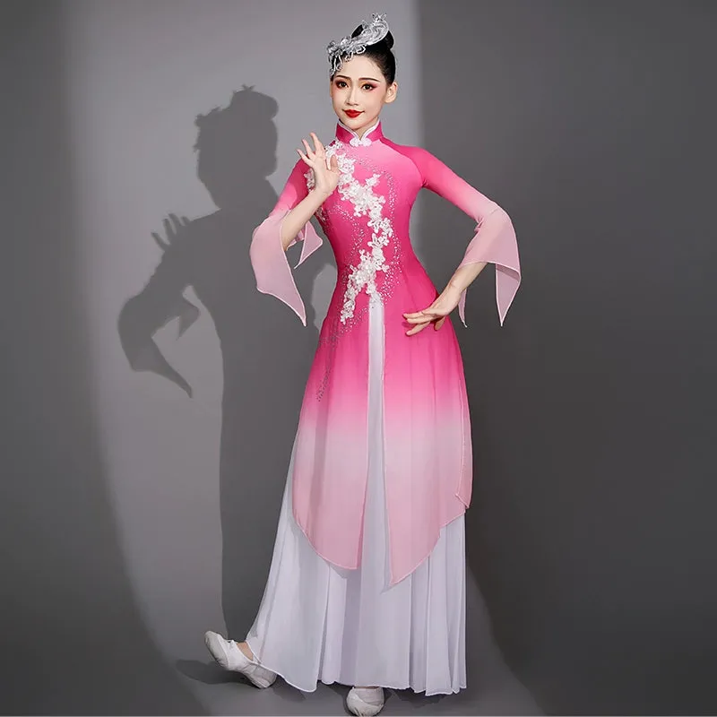 Pink Chinese folk Classical dance costumes Female elegant hanfu Jiangnan solo Fan Umbrella yangge dance performance fairy dress