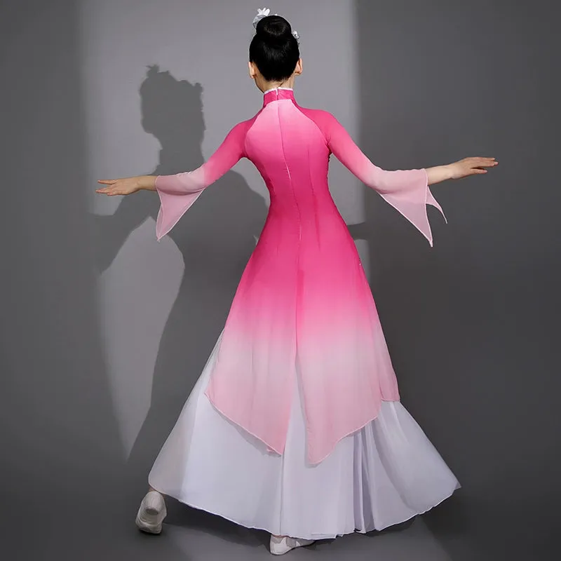 Pink Chinese folk Classical dance costumes Female elegant hanfu Jiangnan solo Fan Umbrella yangge dance performance fairy dress