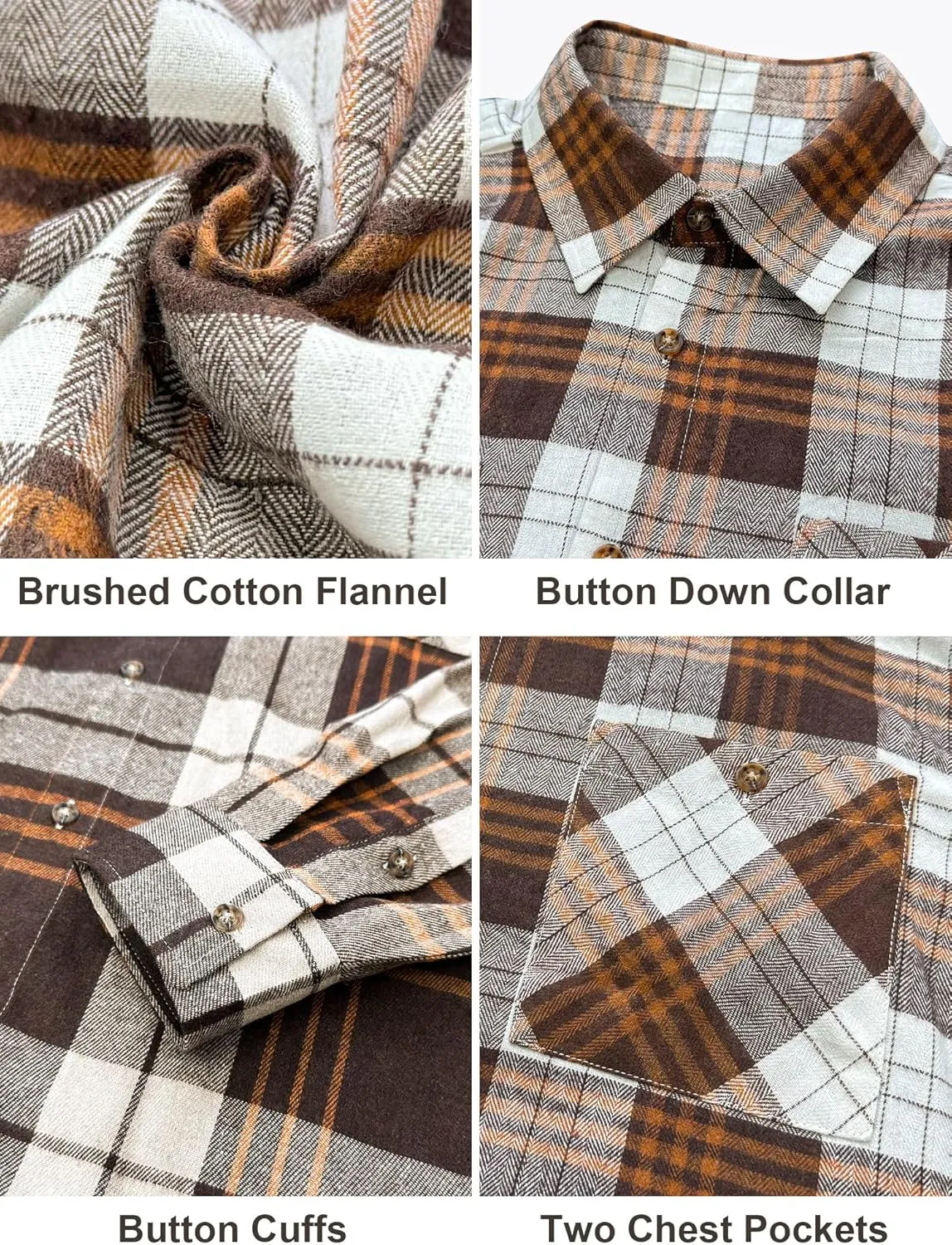 PLEPAN Mens Flannel Shirts Long Sleeve Regular Fit Lightweight Plaid Button Down Casual Shirt with Pockets