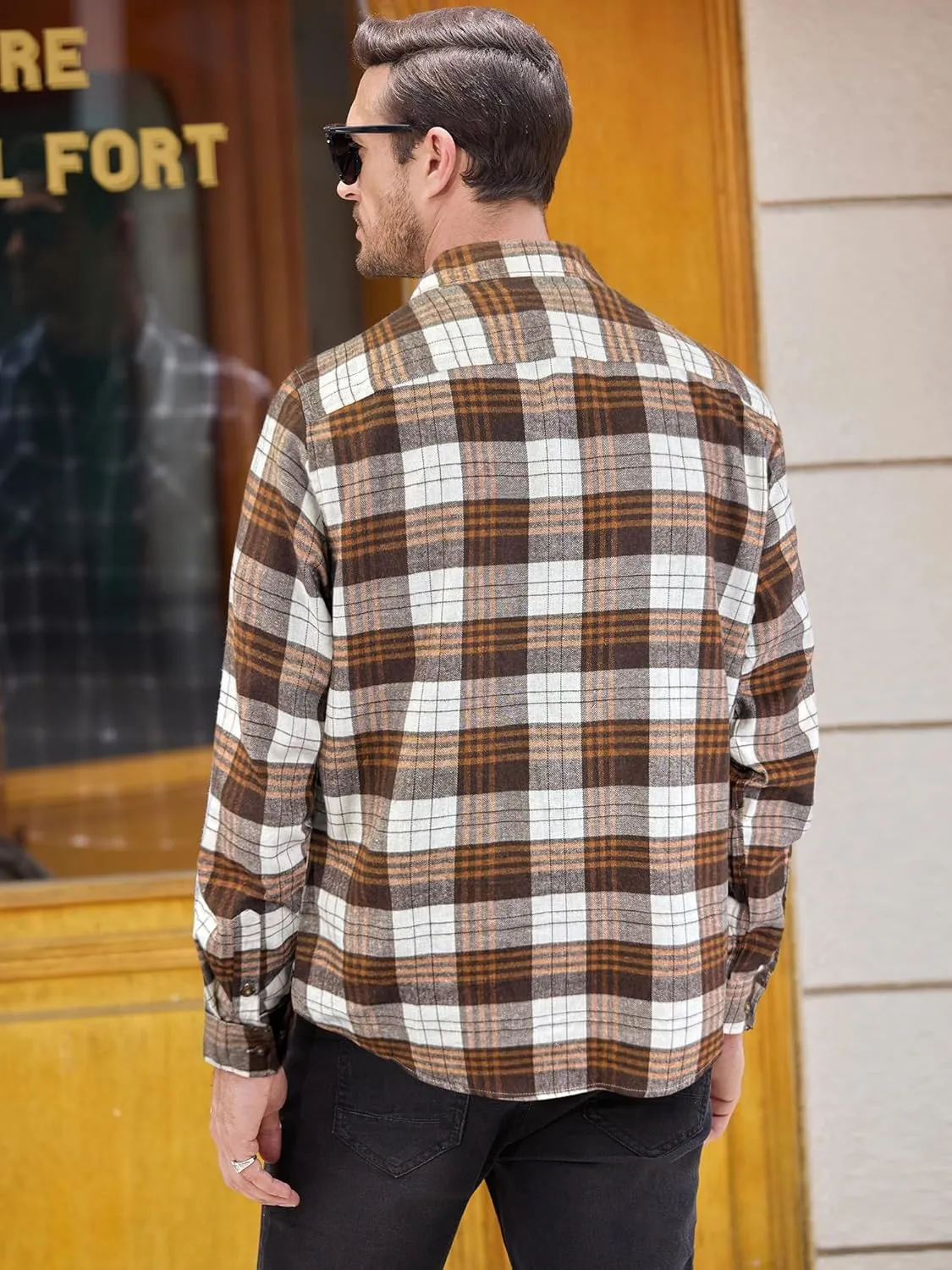 PLEPAN Mens Flannel Shirts Long Sleeve Regular Fit Lightweight Plaid Button Down Casual Shirt with Pockets