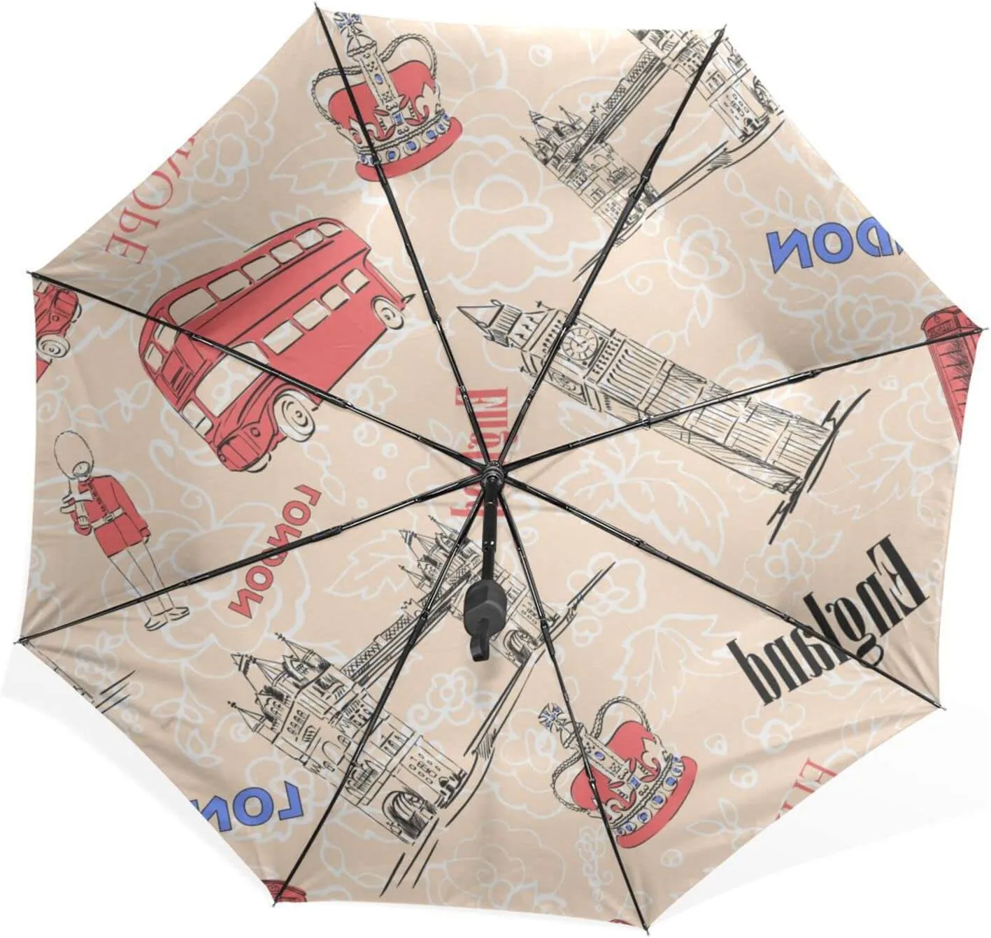 Poeticcity Rain Travel Umbrella, Hand Open Close Windproof Waterproof Folding Umbrella, Compact Canopy Strong Ray Parasol Umbrella